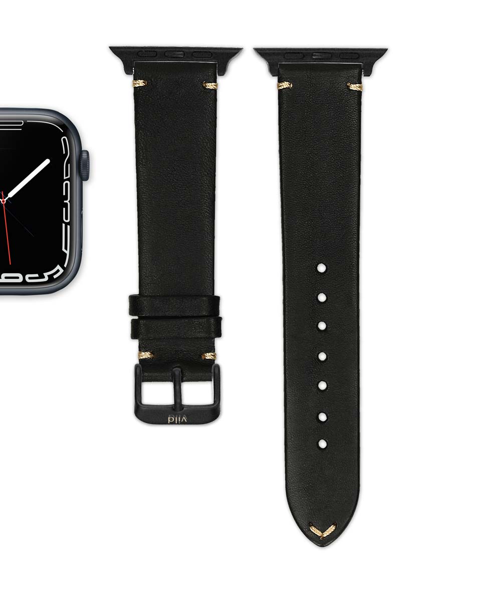 Black leather strap for Apple Watch made of fine calfskin | vild
