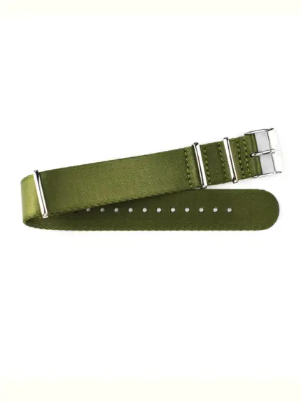 Olive green NATO fabric watch strap shown folded