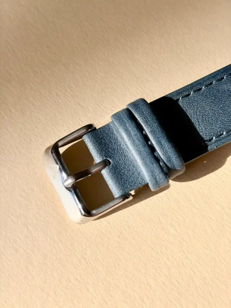 leather watch strap Atlantic stainless steel pin buckle in sunlight by vild Hamburg