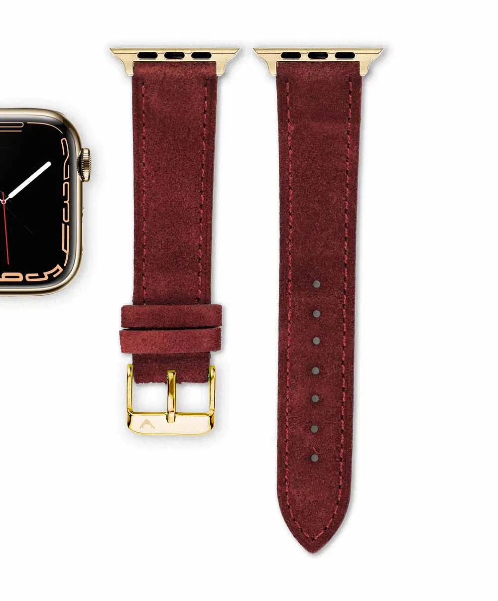 Apple Watch Gold Bracelet Suede Dark Red Front Vild Hamburg <b>BORDEAUX</b> <br><small>Apple Watch Armband Wildleder rot</small> – Bild 5