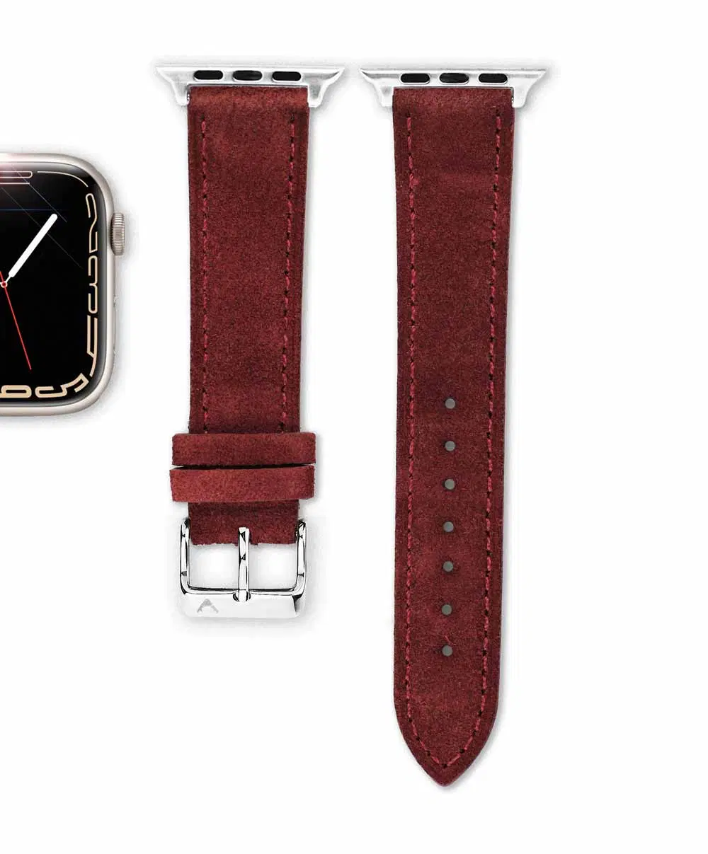 Apple Watch Polarstern Suede Dark Red Front Vild Hamburg <b>BORDEAUX</b> <br><small>Apple Watch Armband Wildleder rot</small> – Bild 3
