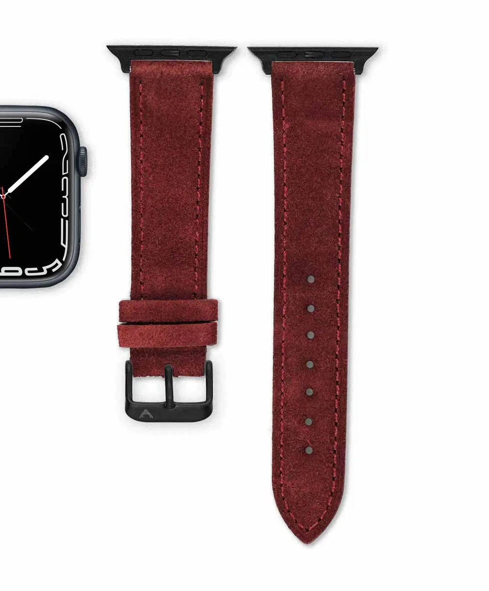 Apple Watch Black Suede Dark Red Front Vild Hamburg <b>BORDEAUX</b> <br><small>Apple Watch Armband Wildleder rot</small> – Bild 4