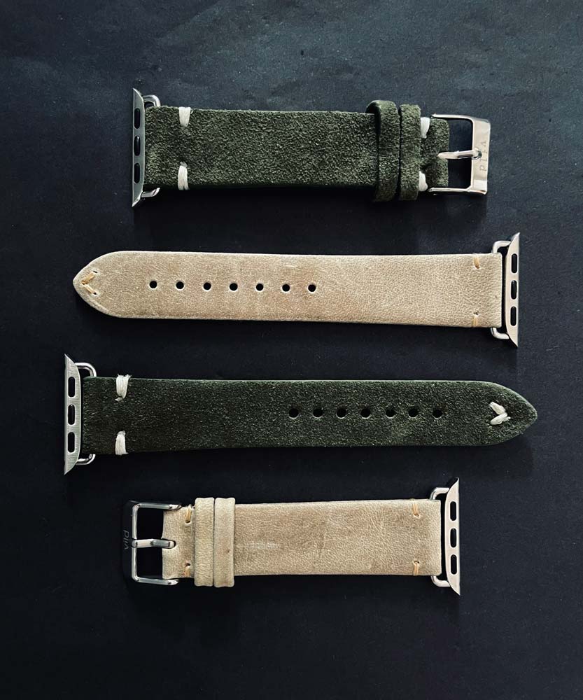 vild Apple Watch leather straps green and grey