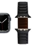 <b>MIDNATT</b> <br><small>Veganes Apple Watch Lederarmband blau-schwarz</small>