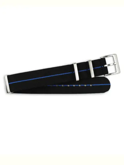 Black textile NATO strap with blue stripes from vild Hamburg