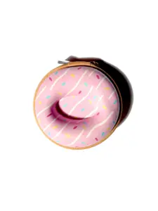Watch case for a 1-inch watch in a pink donut design with colorful sprinkles and frosting