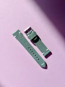 Vintage leather watch strap, pistachio, by Vild Hamburg, side view
