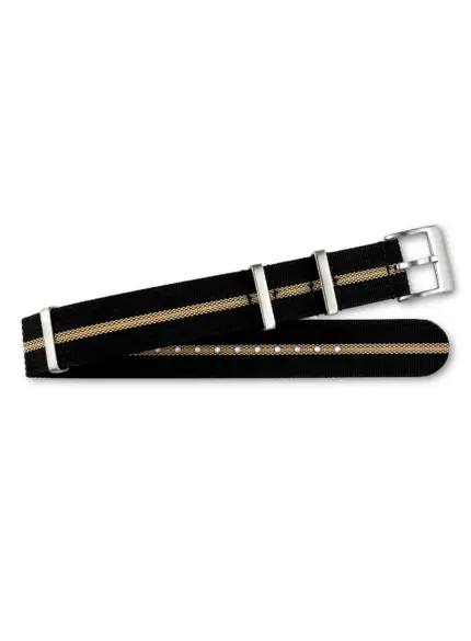 Black ASCOT NATO watch strap with elegant beige stripes